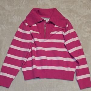 ON 34th Women’s Size L Pink Striped Half-Zip Sweater Pullover Long Sleeve